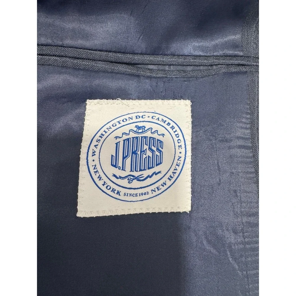 J. Press Men Navy Pinstripe Vitale Barberis Canonico Wool Sport Coat 44R
